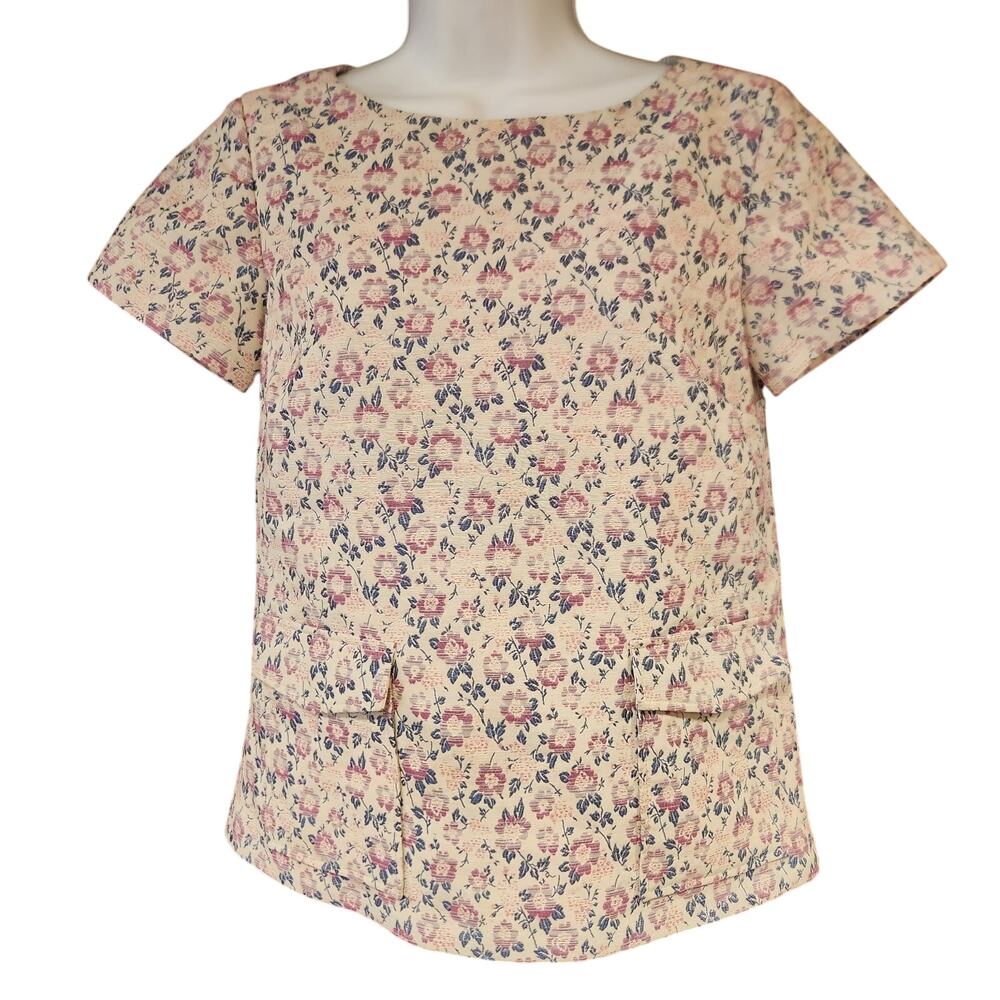 Brooks Brothers Red Fleece Pink Floral Frock Top With Pockets‎ Sz 0